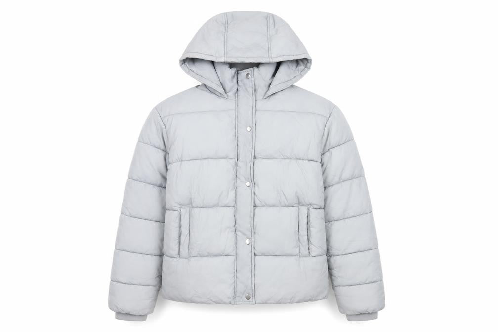 PRETTYLITTLETHING Womens Grey Puffer Jacket Jacket Size 8 Zip - Hooded