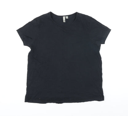 Additional front view of ASOS women’s black polyester basic t-shirt, size UK 12, round neck