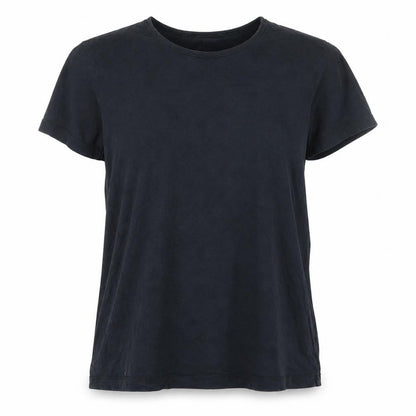 Front view of ASOS women’s black polyester basic t-shirt, size UK 12, round neck