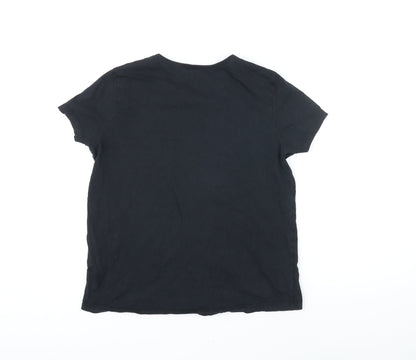 Back view of ASOS women’s black polyester basic t-shirt, size UK 12, round neck
