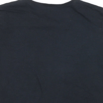 Brand and care label for ASOS women’s black polyester basic t-shirt, size UK 12, round neck