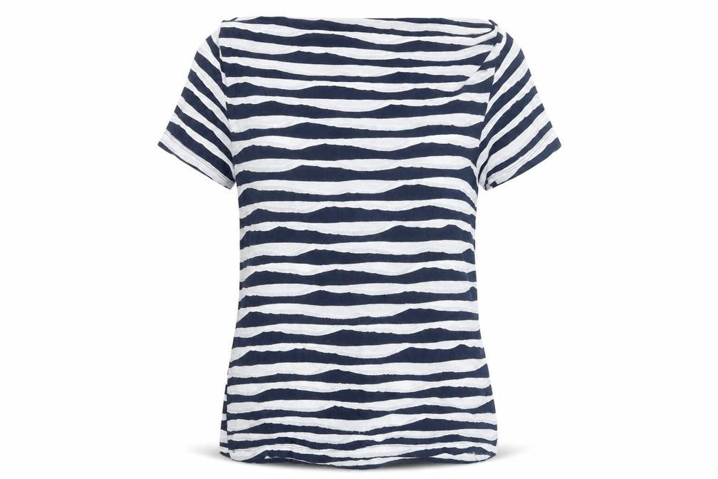 John Lewis Womens Blue Striped Viscose Tunic T-Shirt Size 12 Boat Neck