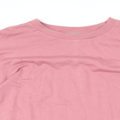Close-up detail of ASOS women’s pink 100% cotton pullover sweatshirt, size UK 8, pullover