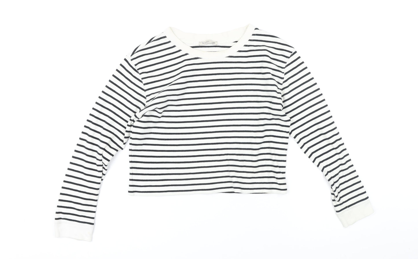 Zara Womens Black Striped Cotton Basic T-Shirt Size S Boat Neck