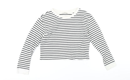 Zara Womens Black Striped Cotton Basic T-Shirt Size S Boat Neck
