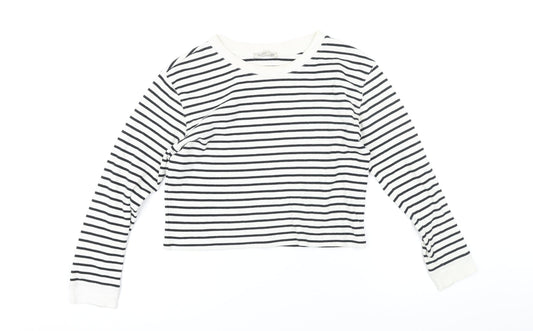 Zara Womens Black Striped Cotton Basic T-Shirt Size S Boat Neck