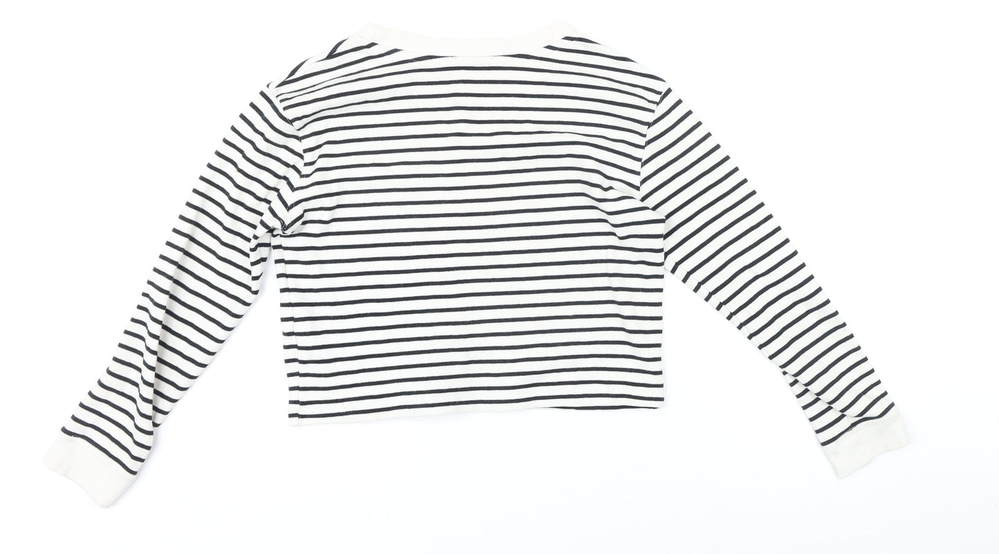 Zara Womens Black Striped Cotton Basic T-Shirt Size S Boat Neck