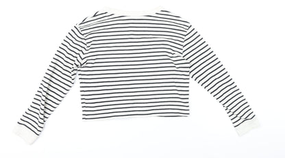 Zara Womens Black Striped Cotton Basic T-Shirt Size S Boat Neck