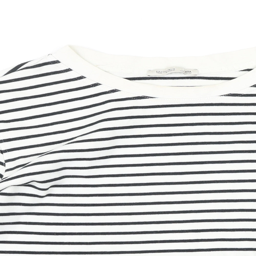Zara Womens Black Striped Cotton Basic T-Shirt Size S Boat Neck