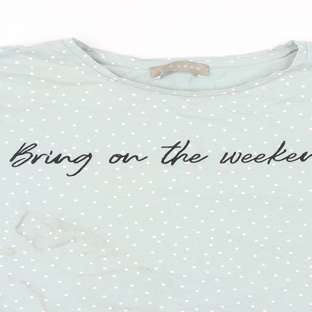 New Look Womens Green Polka Dot 100% Cotton Basic T-Shirt Size 12 Round Neck - Bring on the weekend