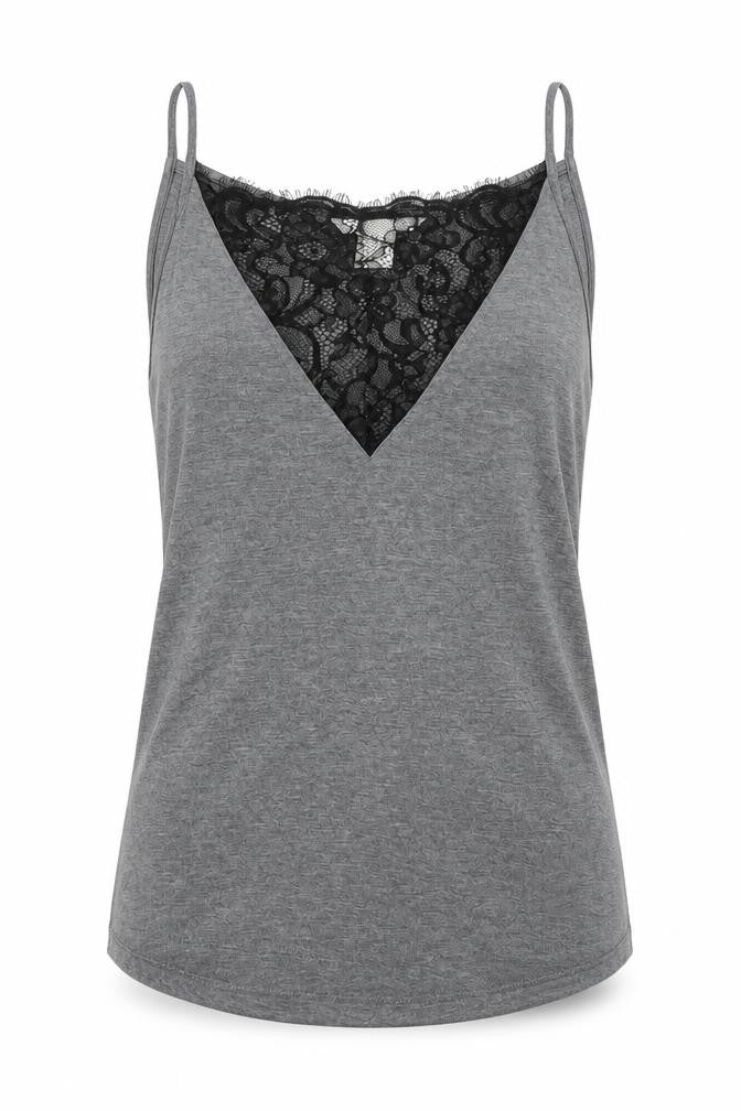 H&M Womens Grey Viscose Camisole T-Shirt Size S Square Neck - Lace neckline