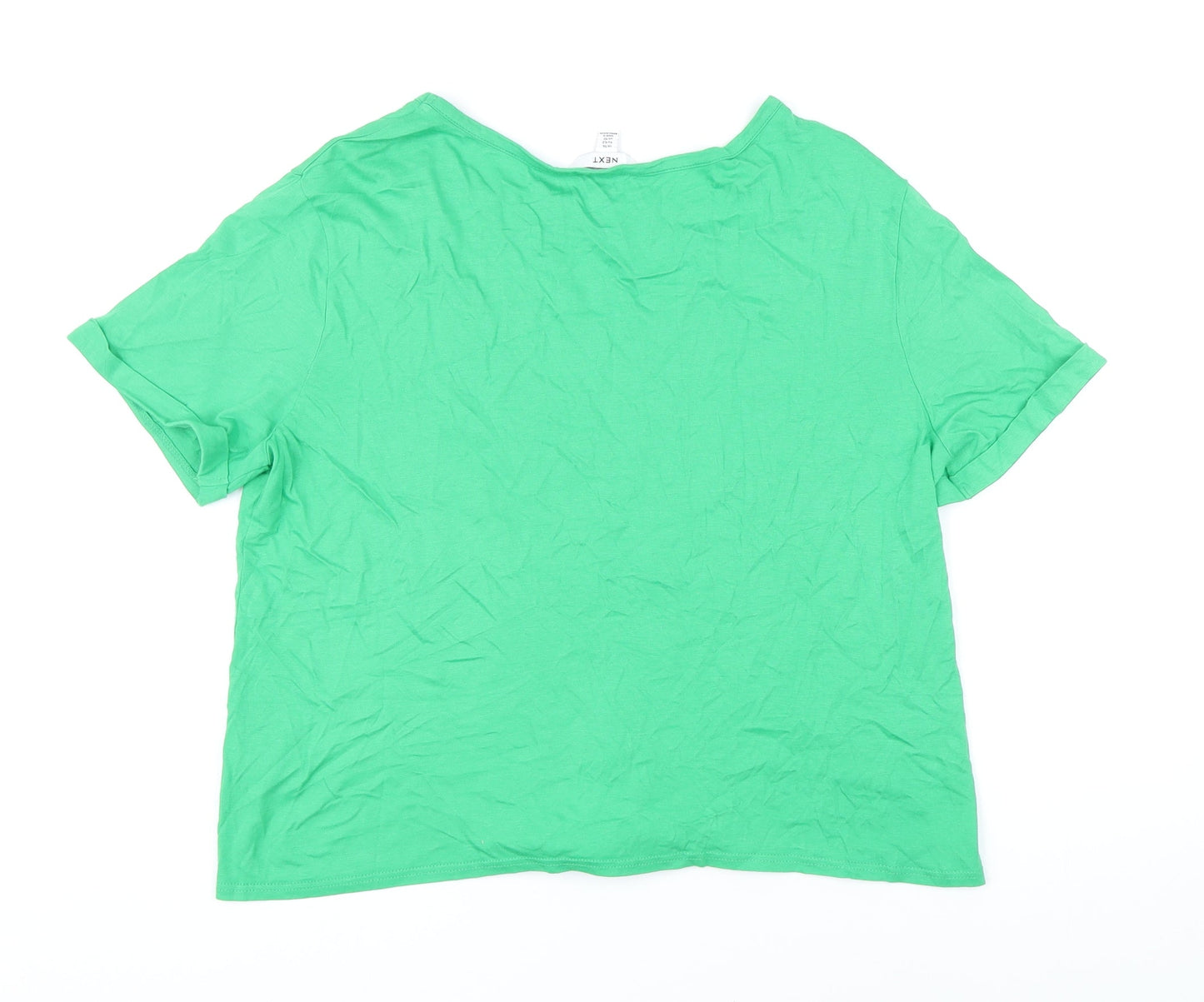 NEXT Womens Green Cotton Basic T-Shirt Size 14 Boat Neck - Palm tree decoration