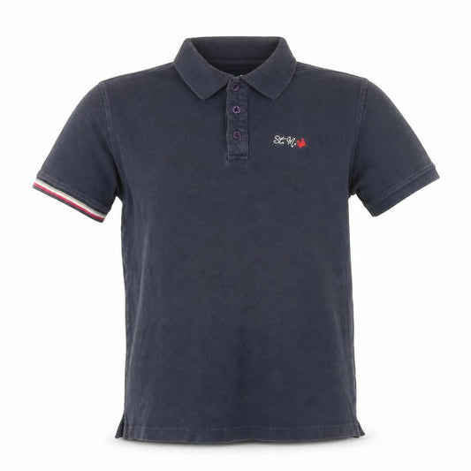 David Mens Blue 100% Cotton Polo Size L Collared Button - St. Martin recycled sails 1931