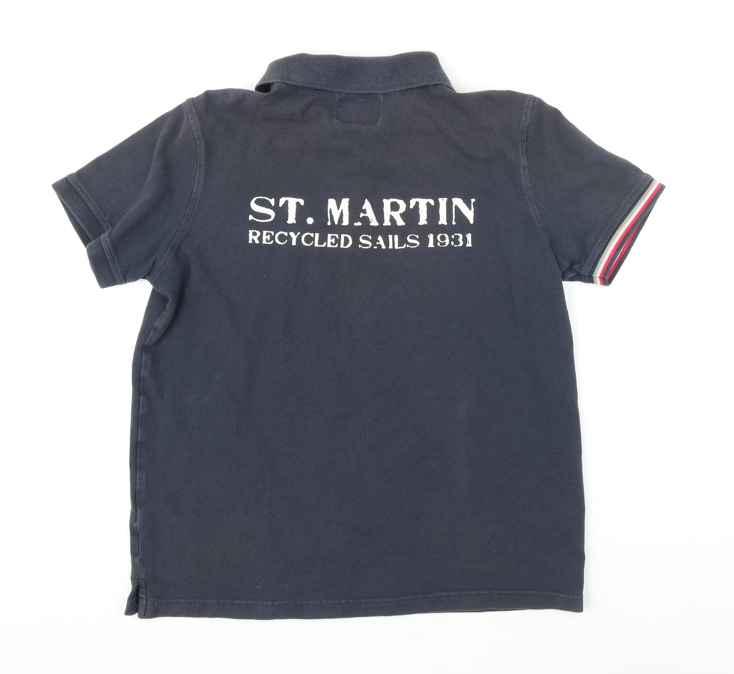 David Mens Blue 100% Cotton Polo Size L Collared Button - St. Martin recycled sails 1931