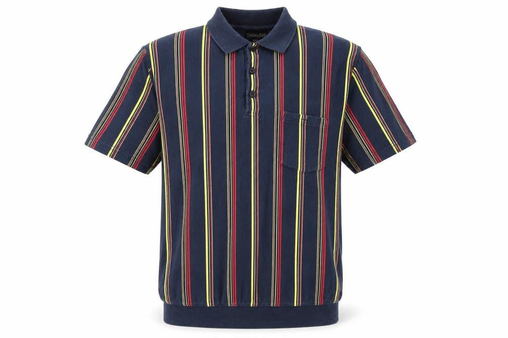 Catamaran Mens Ivory Striped 100% Cotton Polo Size M Collared Button