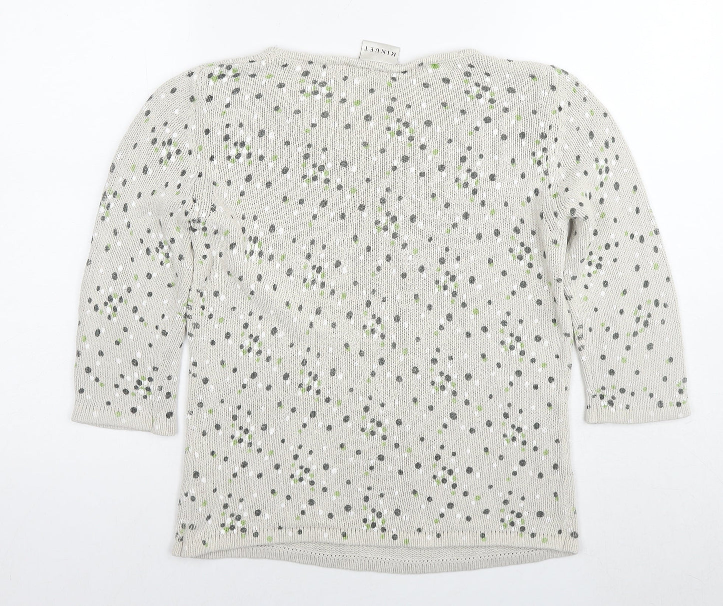 Minuet Womens Beige Round Neck Polka Dot Silk Pullover Jumper Size 14