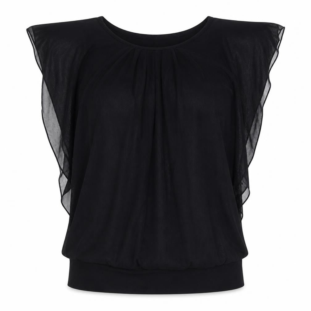 Bai Sheng Womens Black Polyester Basic Blouse Size L Round Neck