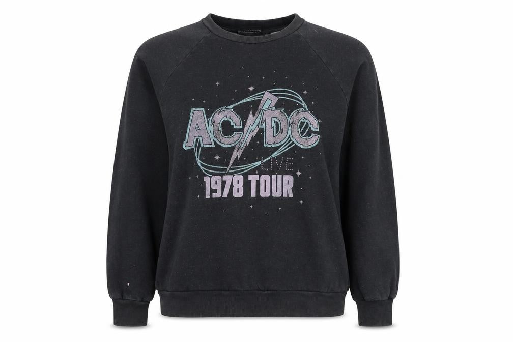 acdc Womens Grey Cotton Pullover Sweatshirt Size 6 Pullover - AC/DC 1978 Tour Size 6-8