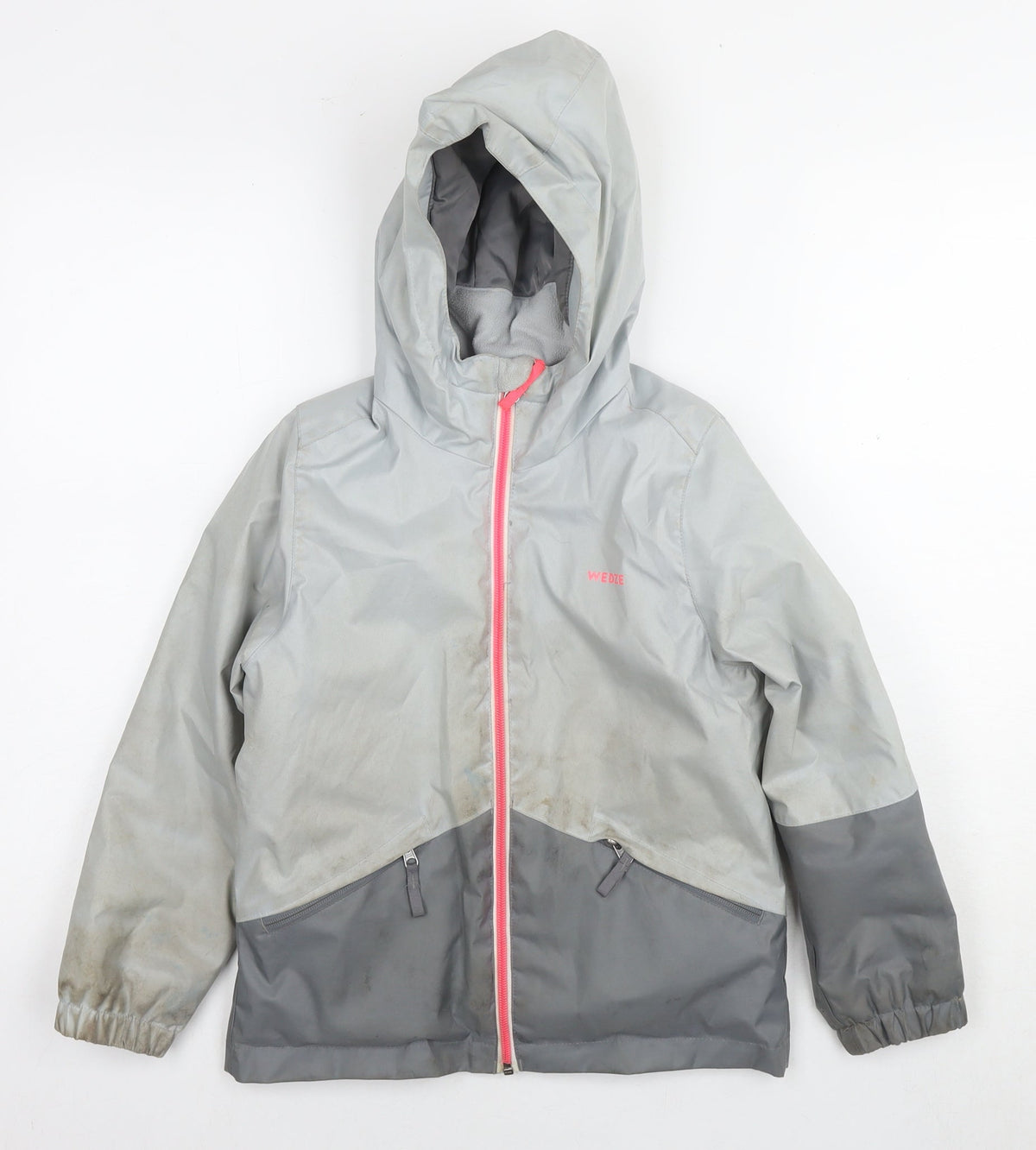 Additional front view of Decathlon girls’ grey windbreaker jacket, size 6, years zip
