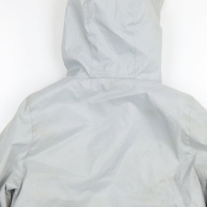 Brand and care label for Decathlon girls’ grey windbreaker jacket, size 6, years zip