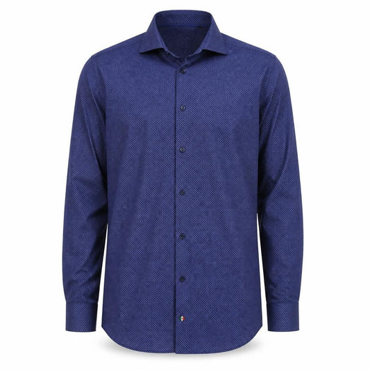Sissano Mens Blue Geometric Cotton Dress Shirt Size M Collared Button
