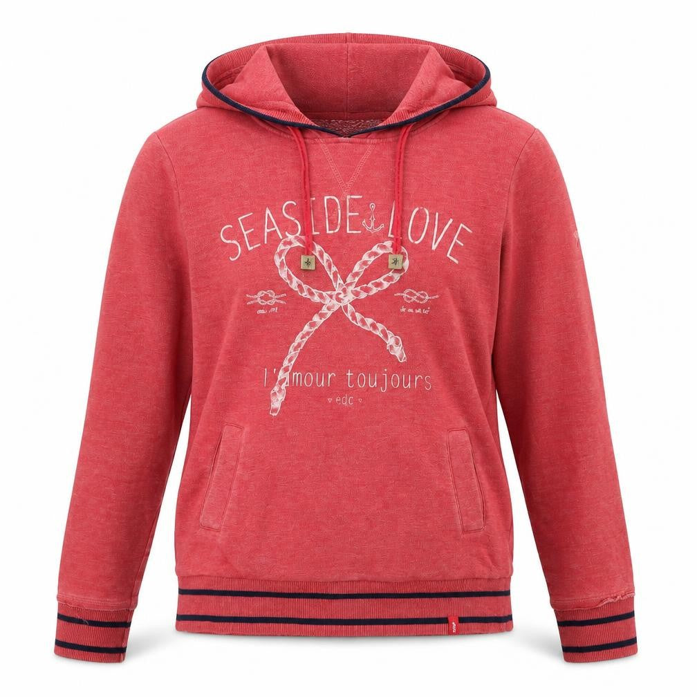 EDC Womens Red Cotton Pullover Hoodie Size M Pullover - Seaside Love