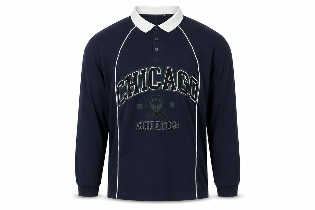 ASOS Mens Blue Cotton Polo Size M Collared Button - Chicago Athletics
