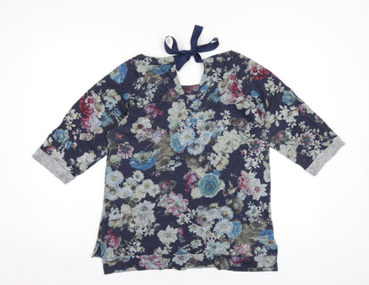 Oasis Womens Blue Floral Viscose Basic T-Shirt Size S Round Neck