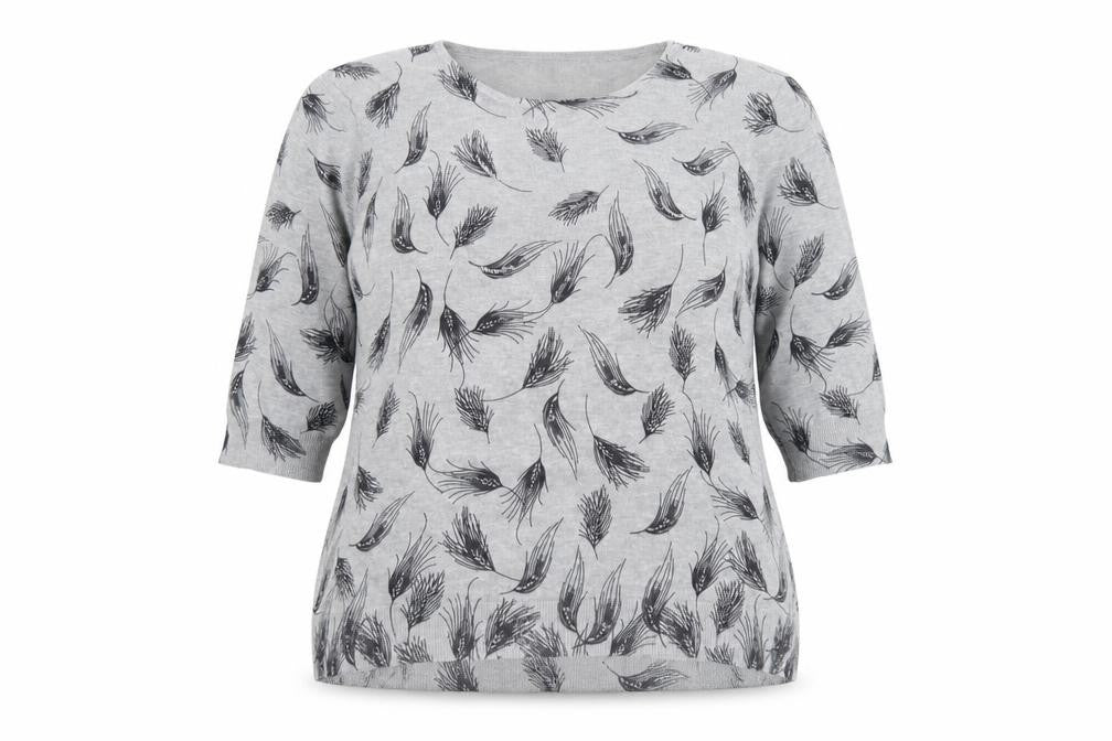 Anna Rose Womens Grey Round Neck Geometric Viscose Pullover Jumper Size 2XL - Feather Pattern