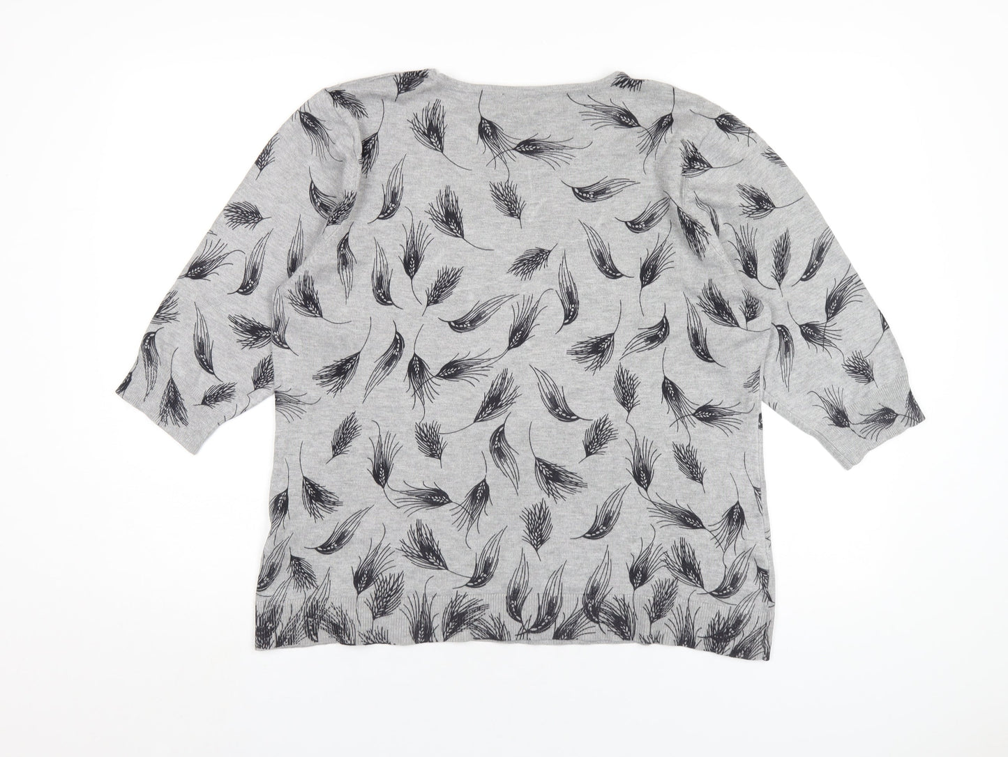 Anna Rose Womens Grey Round Neck Geometric Viscose Pullover Jumper Size 2XL - Feather Pattern