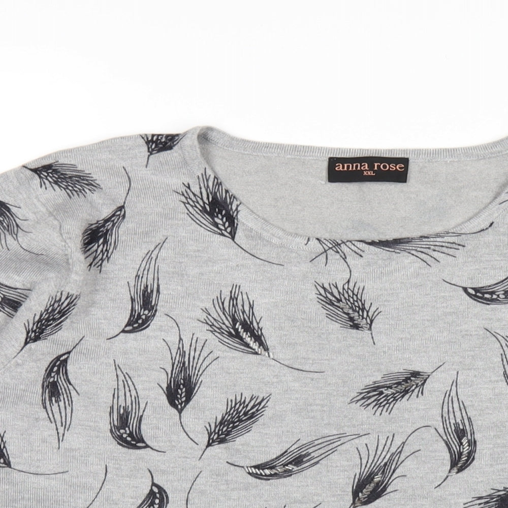 Anna Rose Womens Grey Round Neck Geometric Viscose Pullover Jumper Size 2XL - Feather Pattern
