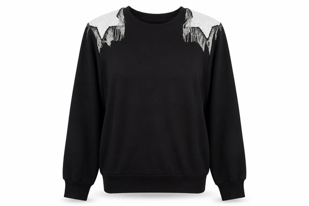 Mango Womens Black Cotton Pullover Sweatshirt Size S Pullover