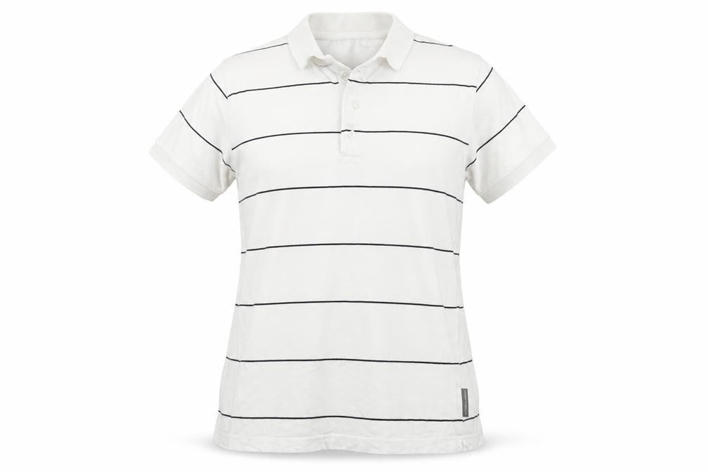 French Connection Womens White Striped Cotton Basic Polo Size M Collared