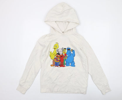 Preloved Sesame Street Womens Ivory Cotton Pullover Hoodie Size S Pullover - Front