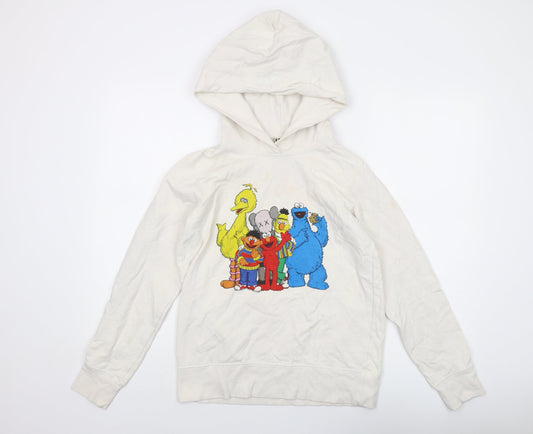 Sesame Street Womens Ivory Cotton Pullover Hoodie Size S Pullover