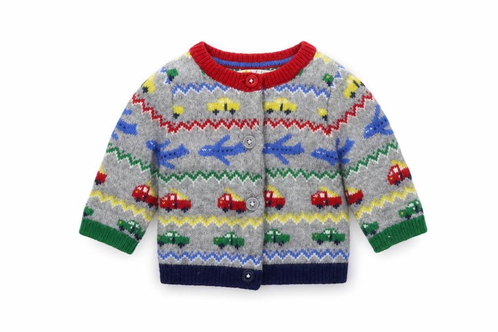 Bodsen Boys Grey Geometric Polyamide Cardigan Jumper Size 0-3 Months Button