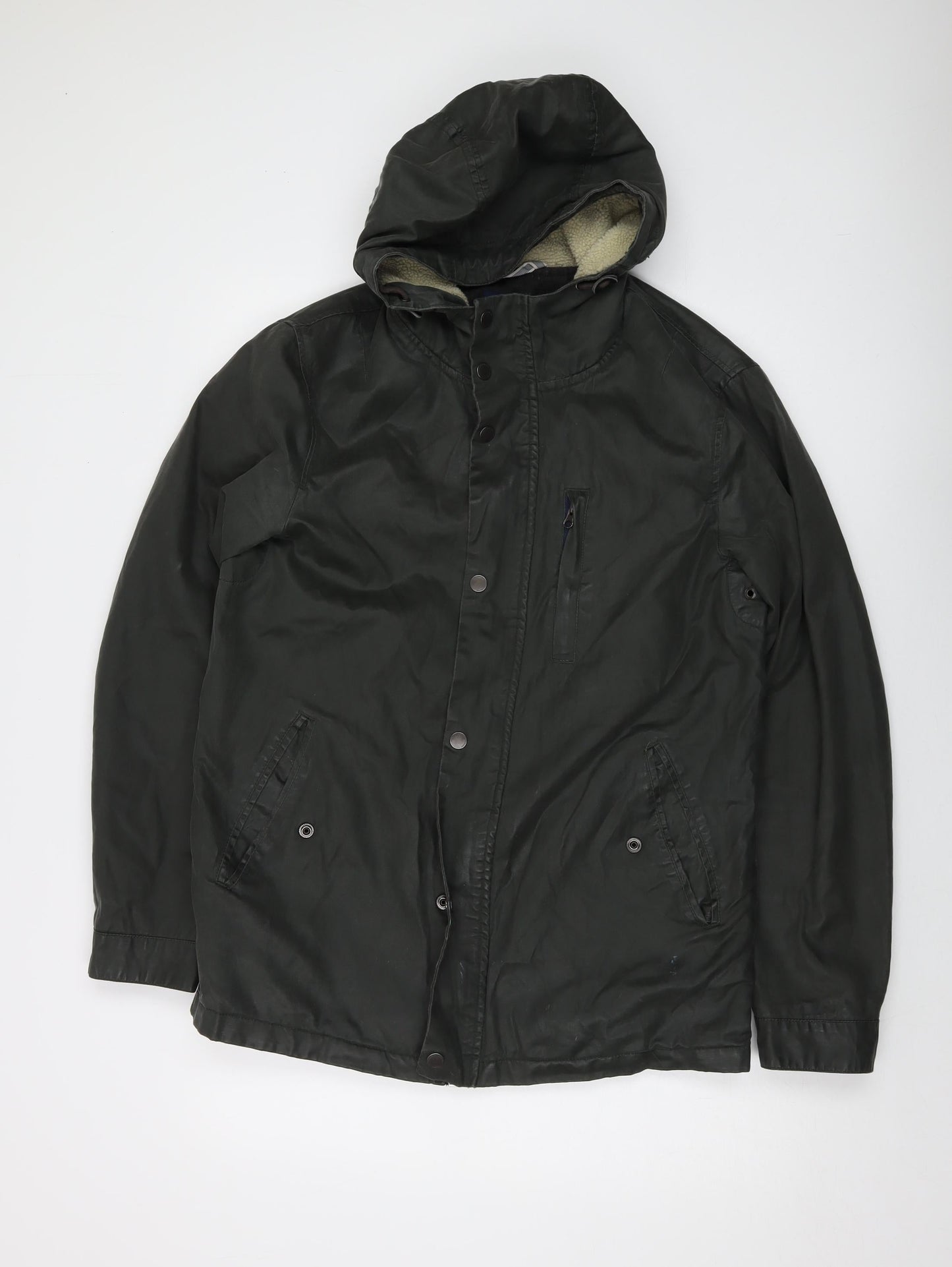 Pull&Bear Mens Green Jacket Size M Zip - Waxed Cotton
