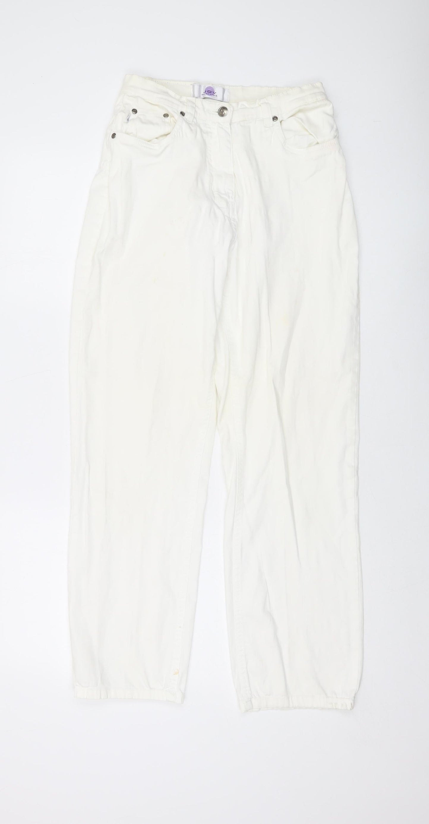 JDV Womens Ivory Cotton Trousers Size 12 L29 in Regular Button