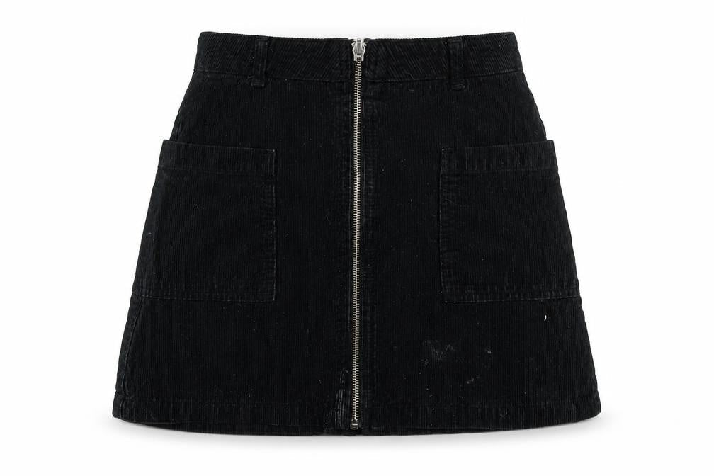 Topshop Womens Black Cotton A-Line Skirt Size 8 Zip