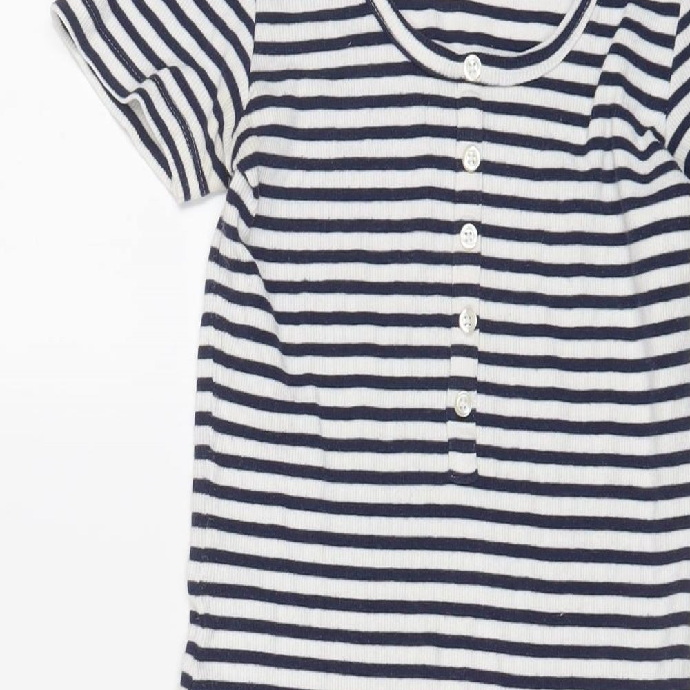 Brave Soul Womens Blue Striped Cotton Bodycon Size S Scoop Neck Pullover