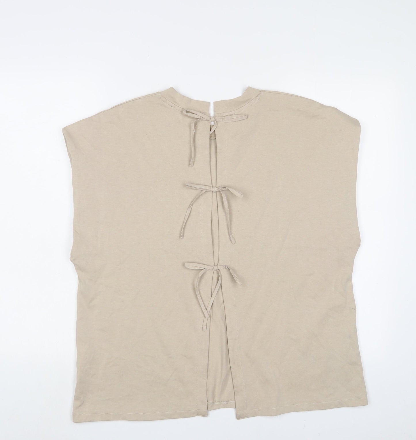 Zara Womens Beige Cotton Basic T-Shirt Size S Crew Neck