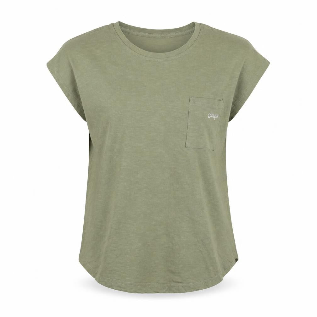 Senqu Womens Green Cotton Basic T-Shirt Size M Crew Neck - Logo, Embroidered