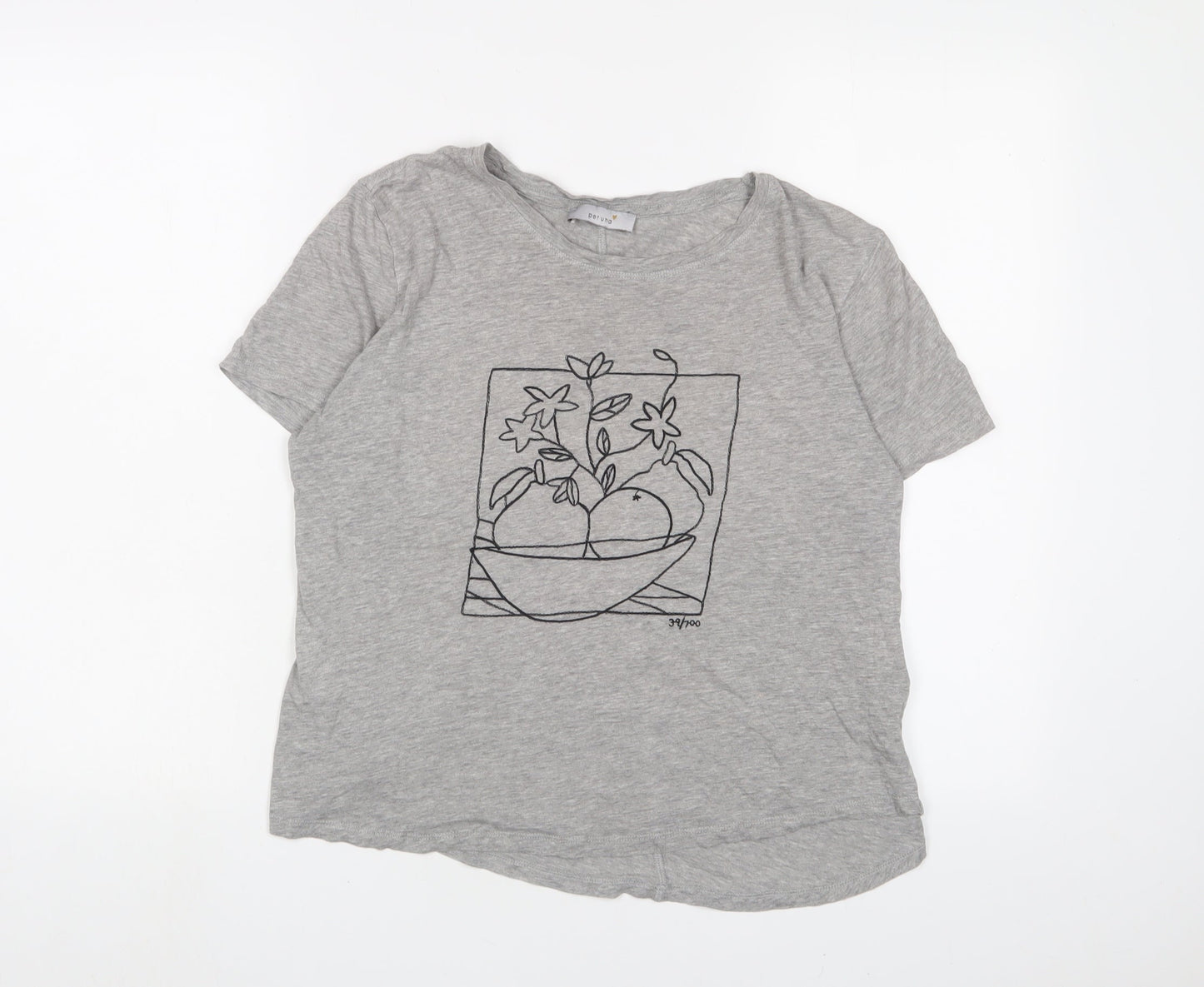 Marks and Spencer Womens Grey Cotton Basic T-Shirt Size 14 Crew Neck - Embroidered