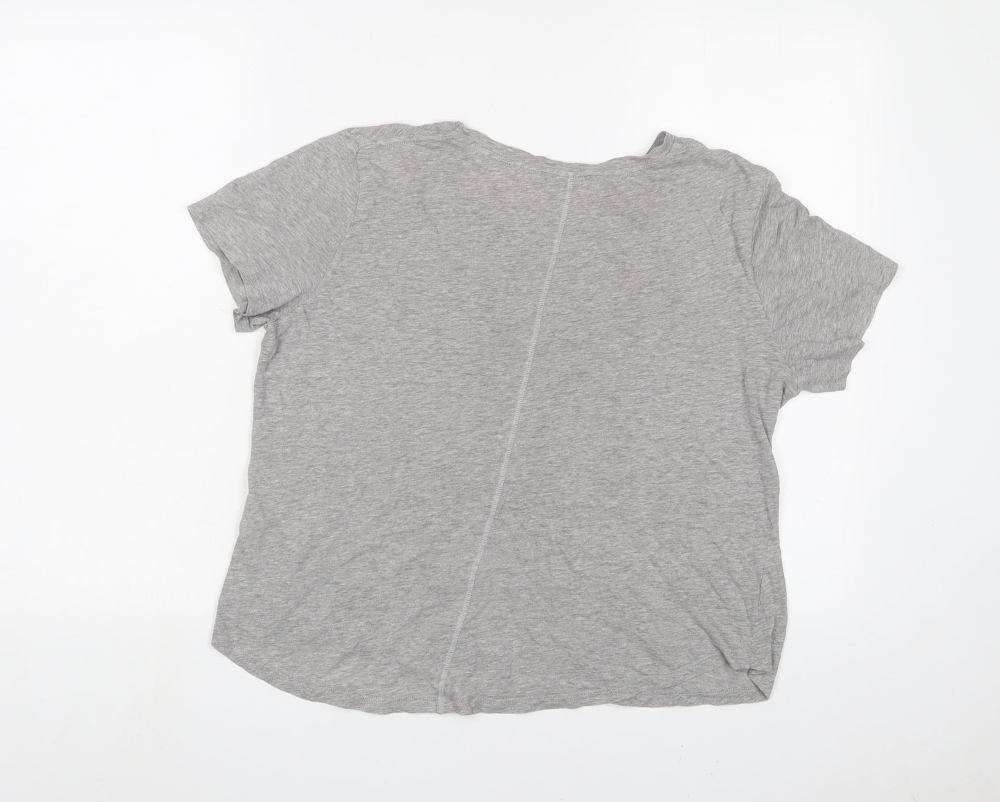 Marks and Spencer Womens Grey Cotton Basic T-Shirt Size 14 Crew Neck - Embroidered