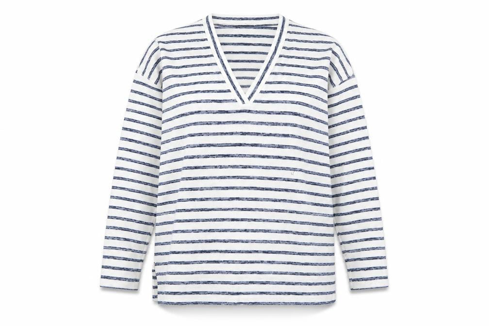 Kirkland Womens White V-Neck Striped Viscose Pullover Jumper Size M