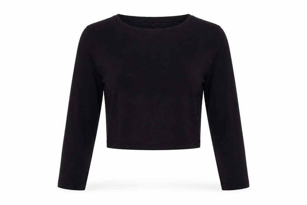 New Look Womens Black Polyester Cropped T-Shirt Size 14 Crew Neck