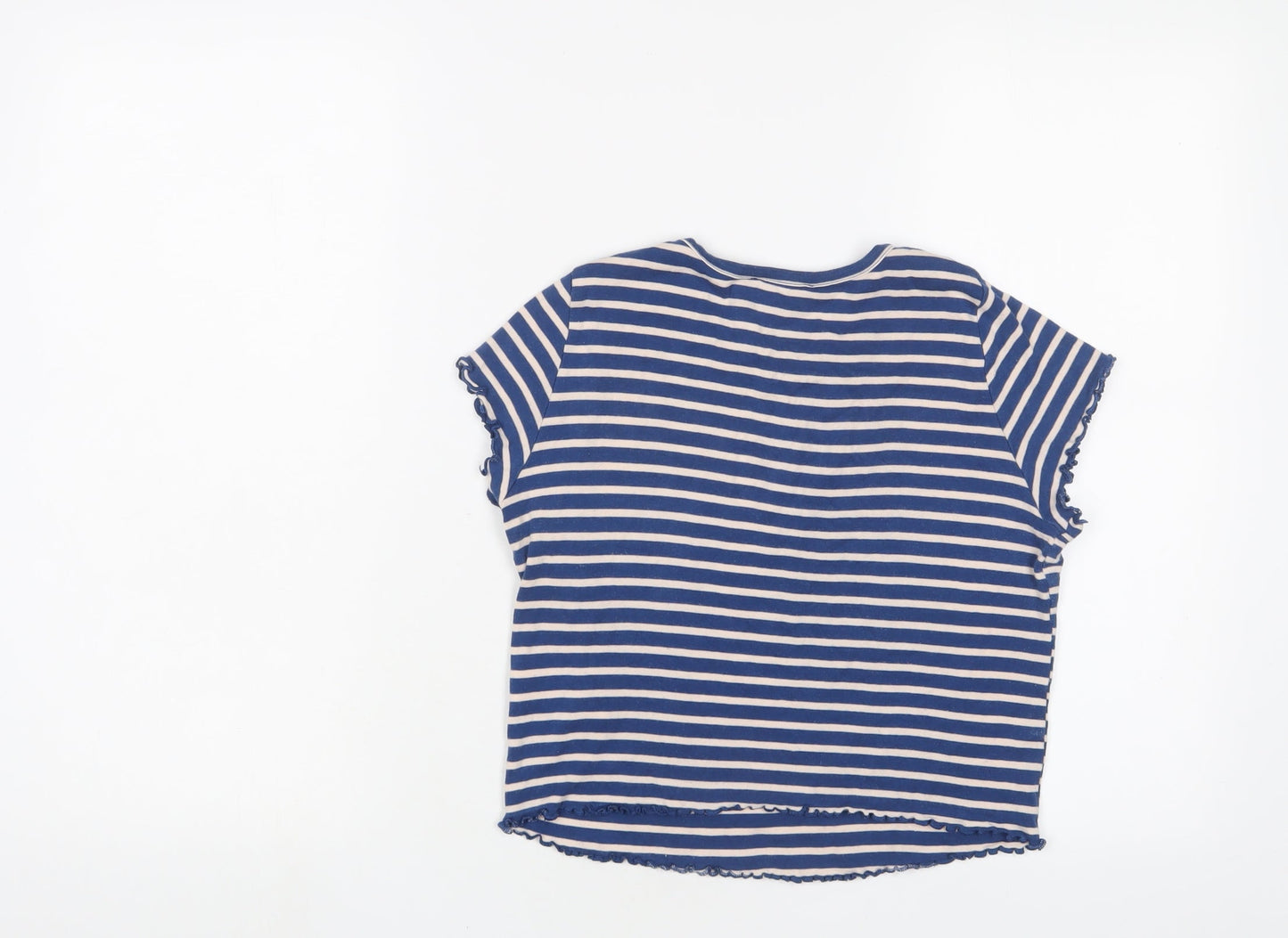 Topshop Womens Blue Striped Cotton Cropped T-Shirt Size 10 Crew Neck - Lettuce Edging
