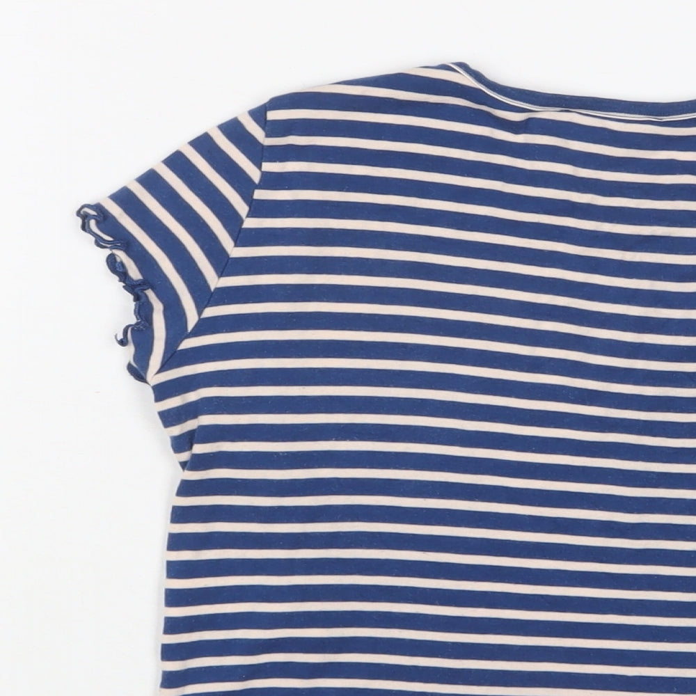 Topshop Womens Blue Striped Cotton Cropped T-Shirt Size 10 Crew Neck - Lettuce Edging