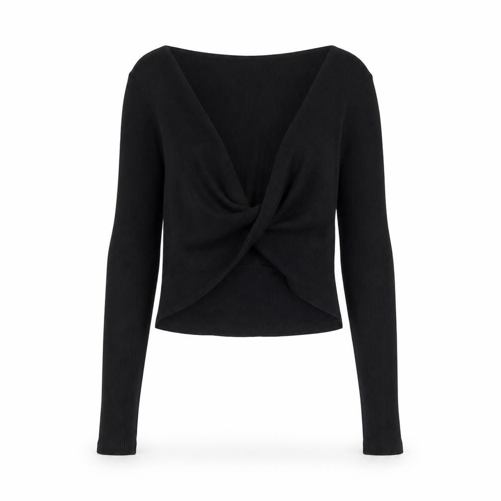 Topshop Womens Black Cotton Cropped T-Shirt Size 8 V-Neck - Cut out
