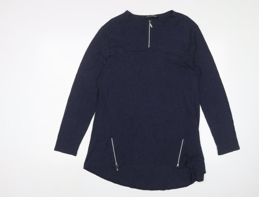 Doris Streich. Womens Blue Viscose Tunic T-Shirt Size 12 Crew Neck - Zips